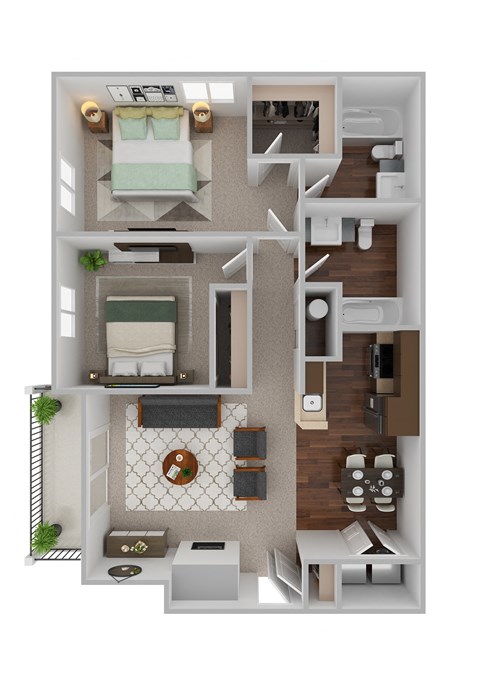 two bedroom floor plan at The Bradford at Easton luxury apartments in Columbus, Ohio